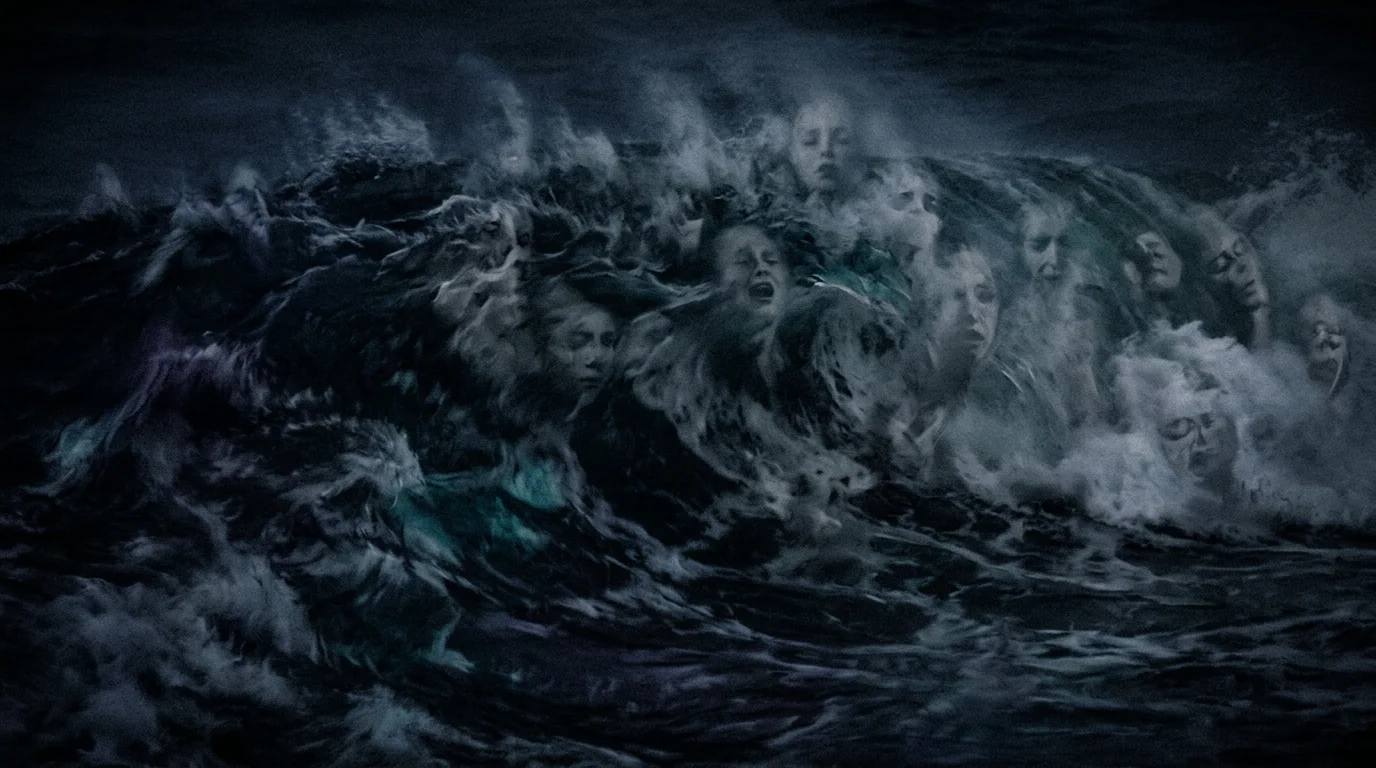 Dark churning wave, purge and shadow without a way through.