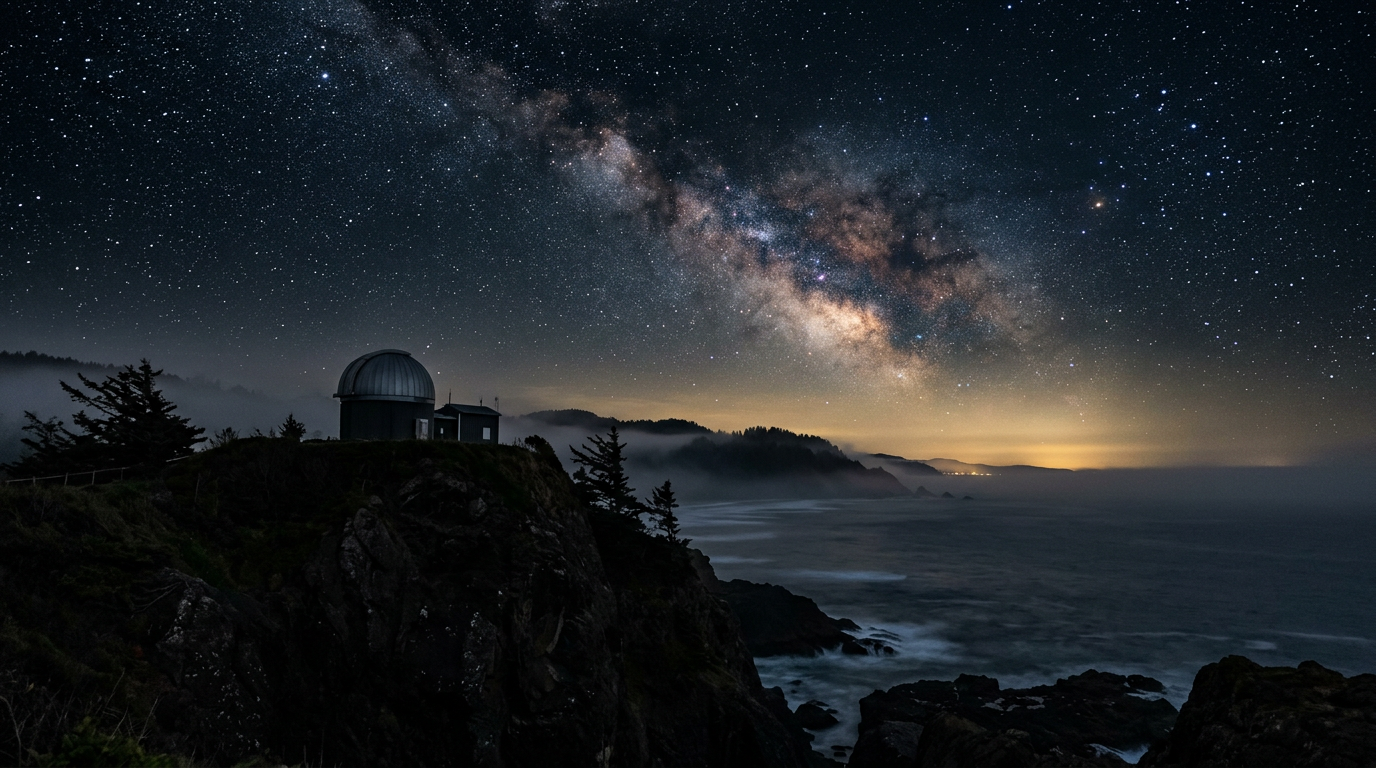 A figure approaching a glowing gateway of light