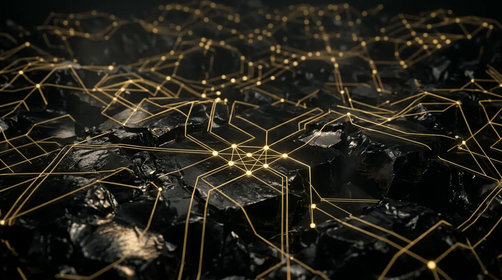 A dark interior with layered geometric patterns suggesting symbolic systems.